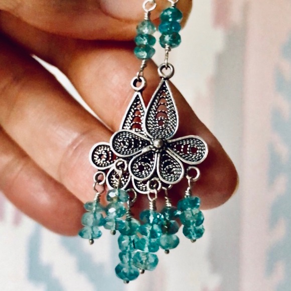 Jewelry - NWOT Sterling Filigree & Apatite Crystal Earrings